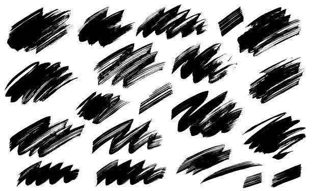 Black paint brush scribbles Black marker pen or paint brush rough scribble lines vector illustration art paint brush stock illustrations