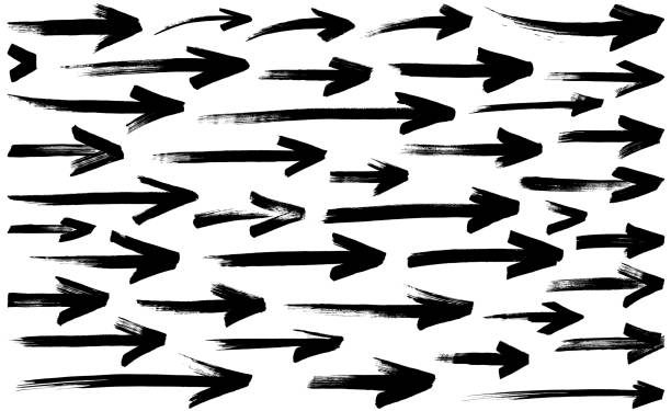 Brush Textured Arrows Black arrows in a fun painted brush style vector illustration for use on info graphics etc white paint brush stock illustrations
