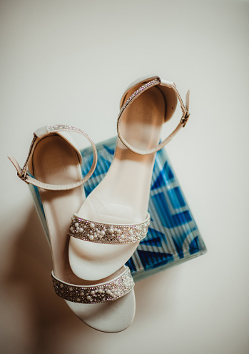 Bride's shoes for her wedding day with copy space