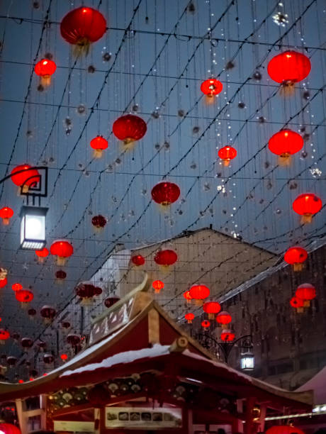 istock Chinese New Year. Red Chinese lanterns. Evening festive illumination 2021947196
