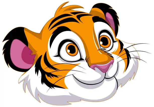 Vector illustration of Colorful, friendly tiger cub in vector style