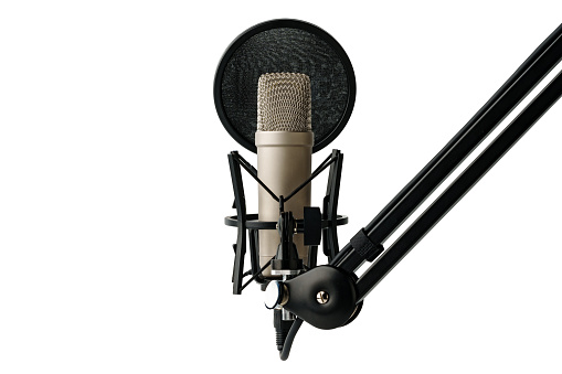 Professional studio microphone on the white background close up