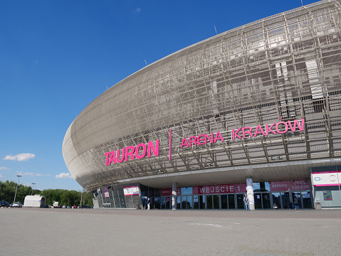Krakow, Poland - June 1, 2022: Tauron Arena Kraków, modern indoor multi-purpose hall, sports and entertainment venue.