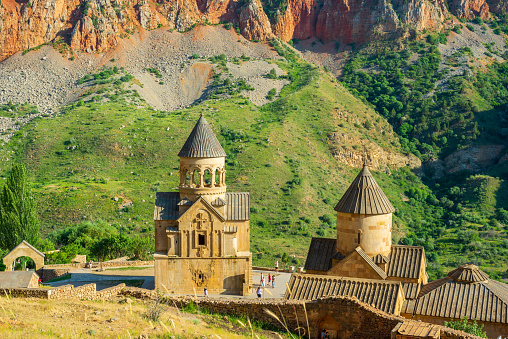 Aerial view of Noravank Monastery, an orthodox church with beautiful architecture. Areni, Vayots Dzor Province, Armenia.
