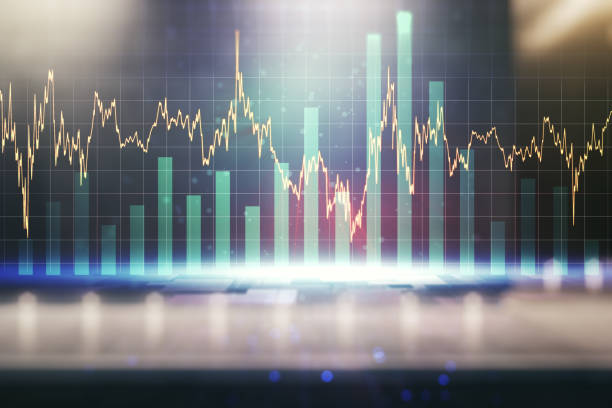 istock Multi exposure of virtual creative financial chart hologram on modern business center exterior background, research and analytics concept 2022063656