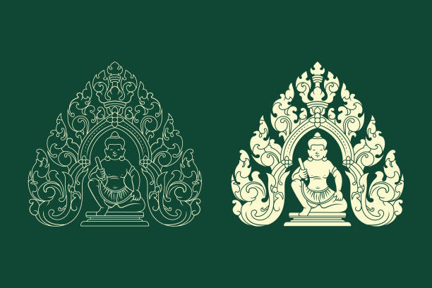 ilustraciones, imágenes clip art, dibujos animados e iconos de stock de esta figura inserta la figura de una deidad en el centro del ornamento. - khmer