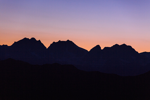 The Bernina mountain range in Valmalenco at sunrise