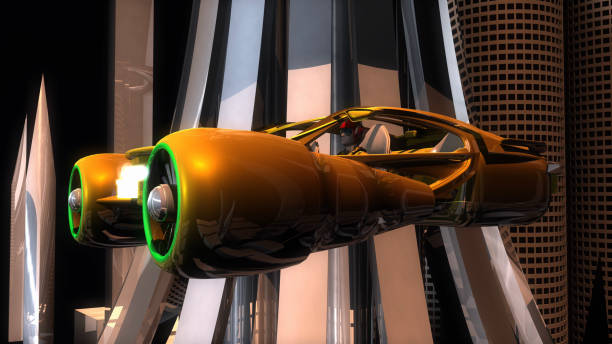An image about a commercial taxi pilot flying in the city of the future. / You can see the animation movie of this image from my iStock video portfolio. Video number: 2015797446