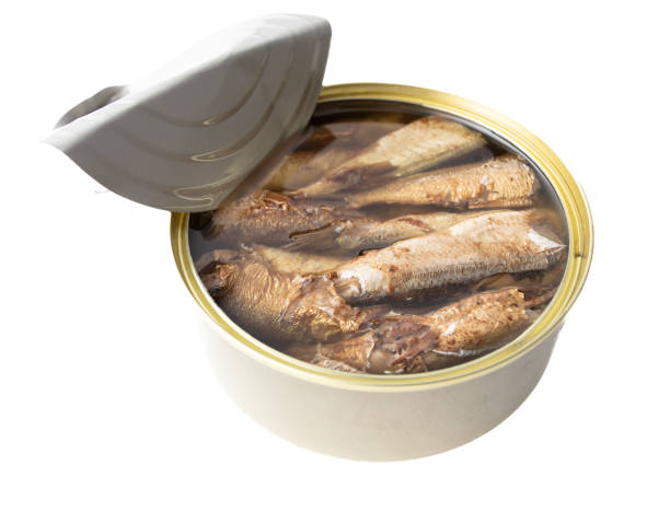 istock Canned food with sprats isolated on a white background 2022106894
