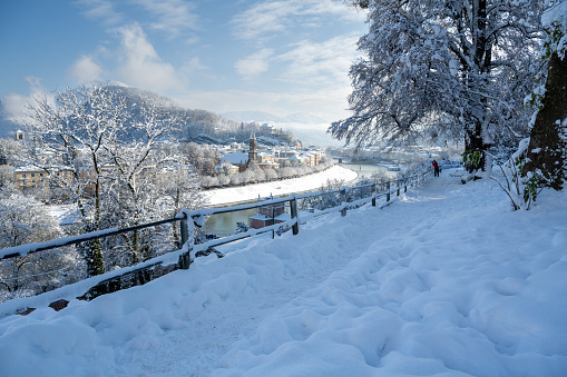 winter panorama view in the city of salzburg