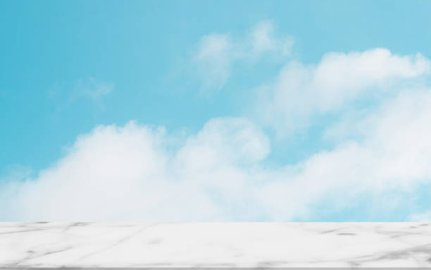 istock Sky Blue,Cloud Background over Marble Texture Table Top,Display Glossy Marble floor on Spring sky,white fluffy clouds in vivid, Backdrop background with copy space for Summer Product Presentation 2022119646