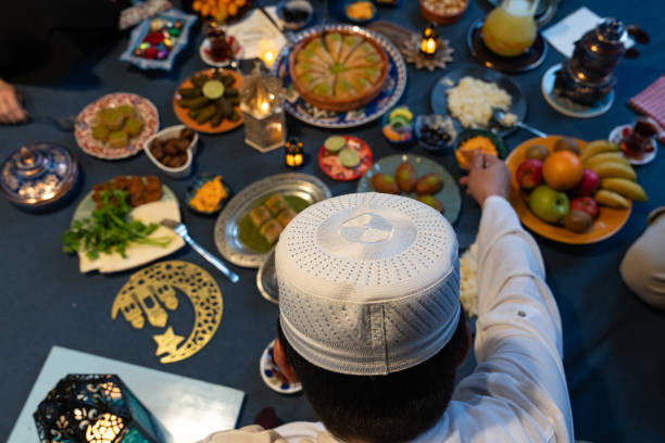 istock Ramadan Iftar Table. Muslim Family Having Dinner At Home. Iftar Table with Traditional Food. Fasting ends with Dates and Turkish Pide. Ramadan Feast Celebrations, Eid Mubarak Concept Uskudar Istanbul, Turkiye (Turkey) 2022128580