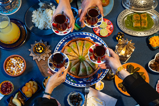 Ramadan Iftar Table.Traditional Foods of Turkish People Ramadan Feast Celebrations, Eid al-Fitr Concept Üsküdar Istanbul, Turkiye (Turkey)