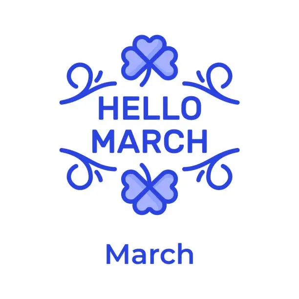 Vector illustration of Hello march month icon with leaves, ready to use vector.