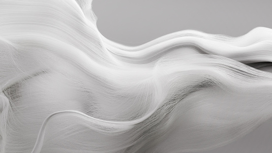 3DCG of white waves, lines and threads. abstract CG background.