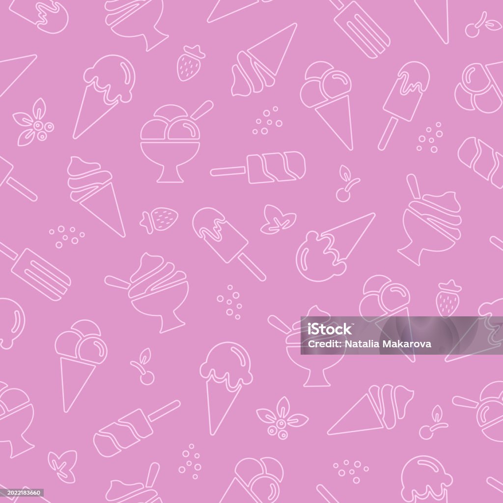 Pink Ice Pattern Pink Seamless Pattern With Outline Ice Cream Stock Illustration ...