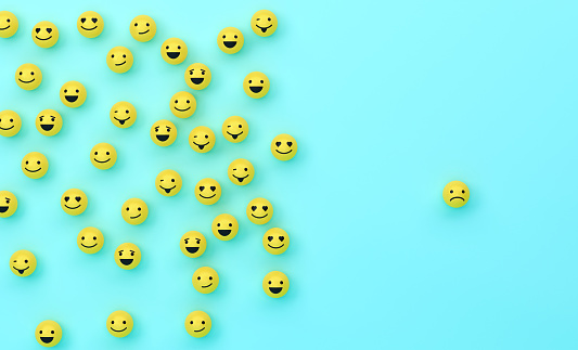 Emoji icon On Blue Background. Communication Concept.