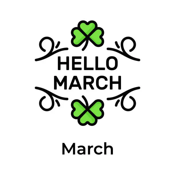 Vector illustration of Hello march month icon with leaves, ready to use vector.