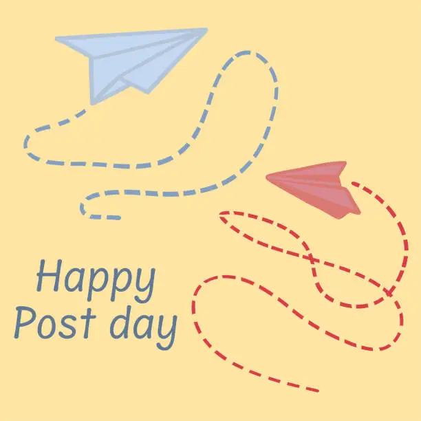 Vector illustration of World postal day happy day flat design card paper plane
