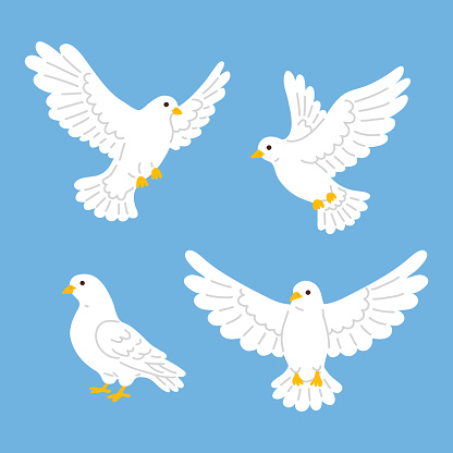 Vector illustration set of cute doodle doves for digital stamp,greeting card,sticker,icon,design