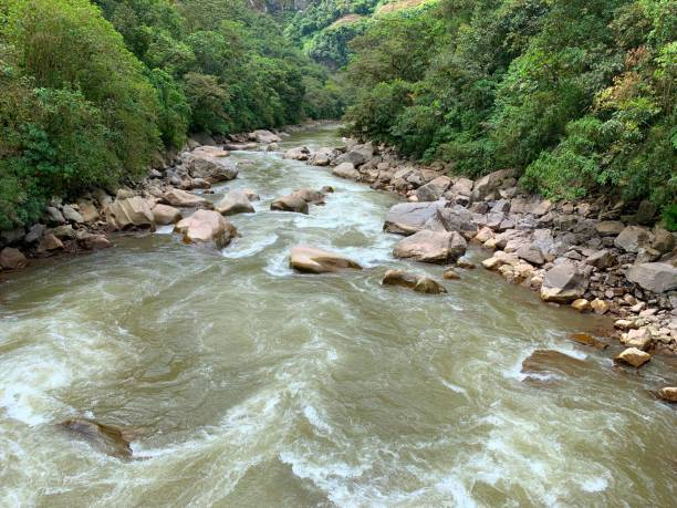 Urubamba river in the Peru. Sacred river also known as the Vilcanota River, Willkanuta River or Willkamayu.