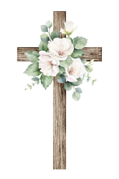 Religious vector cross with eucalyptus greenery and flowers. Easter catholic religious symbol. Illustration for Epiphany, Christening, baptism, cards, paper, invitations. Hand painted illustration. Religious vector cross with eucalyptus greenery and flowers. Easter catholic religious symbol. Illustration for Epiphany, Christening, baptism, cards, paper, invitations. Hand painted illustration. holy bible flowers and cross stock illustrations
