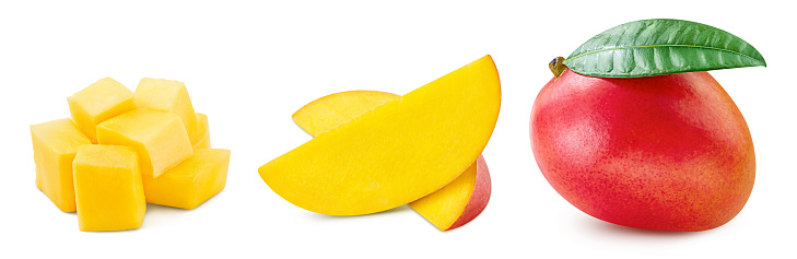Collection mango isolated on white background. Mango leaf clipping path. mango macro studio photo