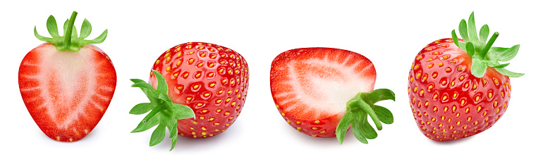 Strawberry. Fresh organic strawberry isolated on white background. Strawberry collection