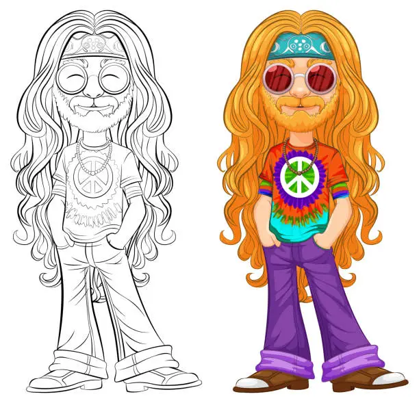 Vector illustration of Colorful and detailed hippie character vector art