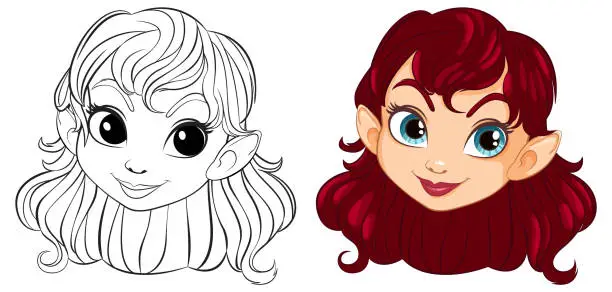 Vector illustration of Transformation of a line drawing into a colored character