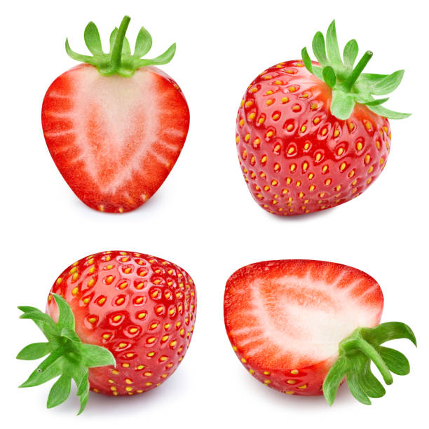 istock Half strawberry berry with leaf isolated 2022274560