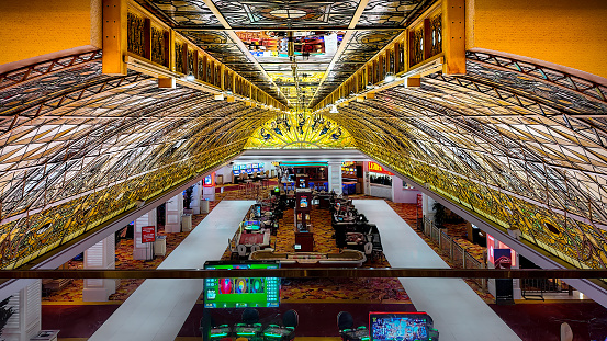 Las vegas, United States – February 17, 2024: The stained glass ceiling at Tropicana Hotel and Casino in Las Vegas, with Art Nouveau designs