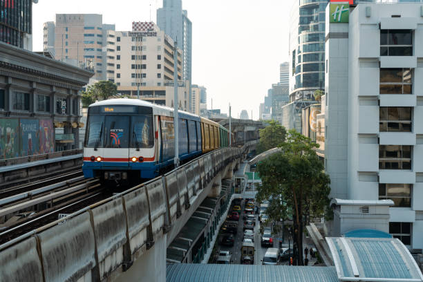 istock Bangkok BTS Skytrain Sukhumvit Line and the traffic flow under the bridge. 2022305829