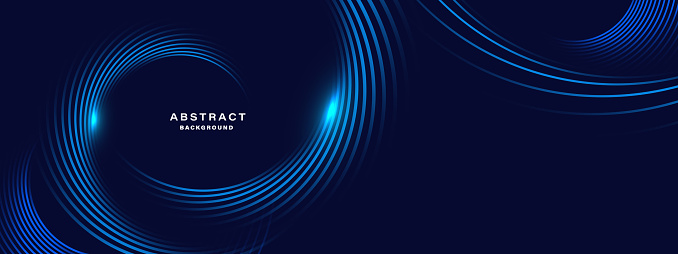 Blue abstract background with spiral circle lines, technology futuristic template. Vector illustration.