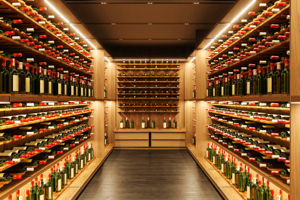 棚にワインボトルがある酒屋 - wine winery wine rack cellar ストックフォトと画像