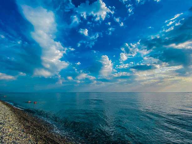 Beautiful seascape with blue sky and clouds. Nature composition.