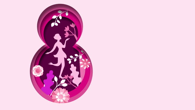 Happy women's day animation of Female Silhouette with Flowers