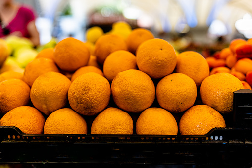Oranges stand in popular municipal market in Brazil