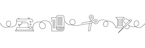 Continuous One Line Drawing Sewing Icons Concept. Single Line Vector Illustration. vector art illustration