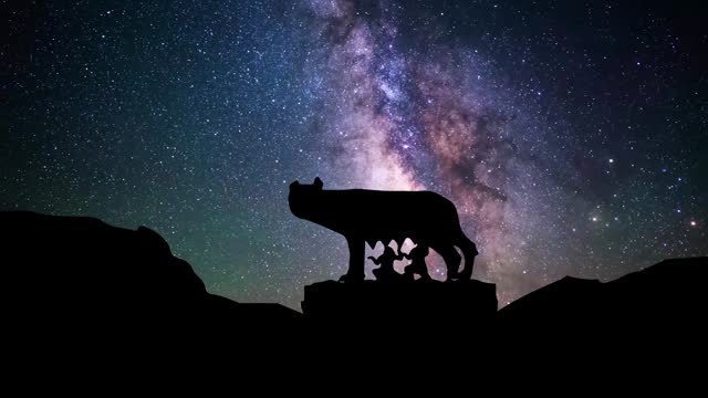 Capitoline Wolf by Stars and Milky Way in Background.