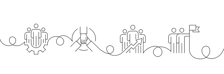 Continuous One Line Drawing Teamwork Icons Concept. Single Line Vector Illustration.