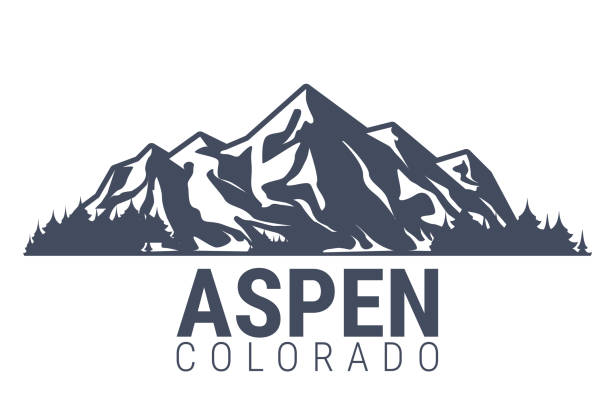 aspen, emblemat ośrodka narciarskiego w kolorado, ośnieżone pasmo górskie, wektor - ski resort mountain winter mountain range stock illustrations