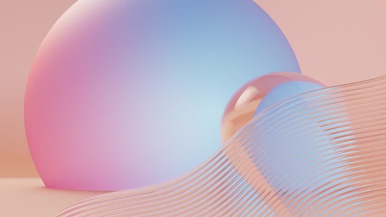 Abstract Geometry And Glass Elements - Color Gradient, Blue And Pink - Peach Colored Background - Loopable, With Copy Space