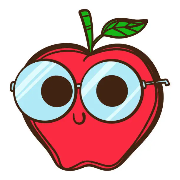 Vector illustration of Cute apple with eye glasses cartoon isolated on white