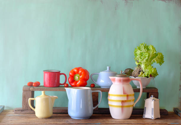 Kitchen and cooking still life with vintage kitchen utensils and vegetables,free copy space