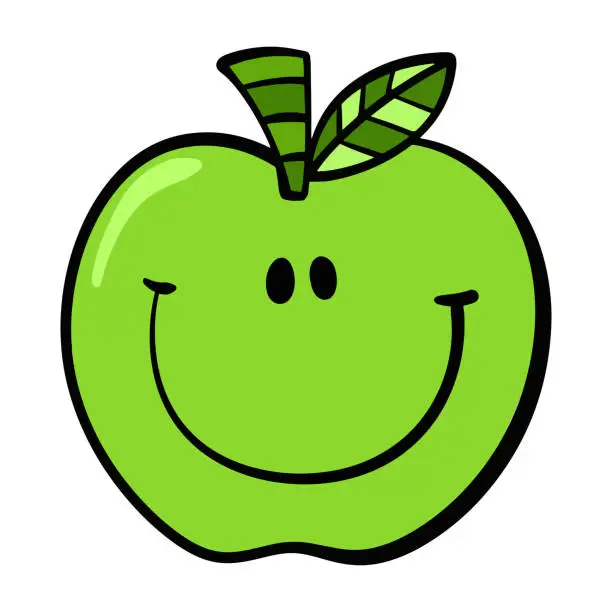 Vector illustration of Cute green apple cartoon isolated on white