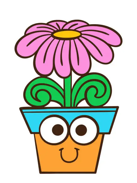 Vector illustration of Cute potted daisy flower cartoon isolated on white