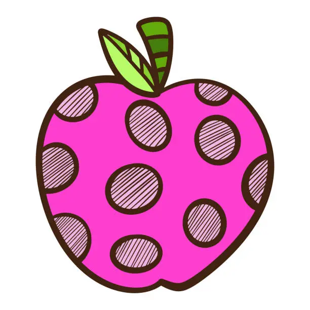 Vector illustration of Polka dot pink apple cartoon isolated on white