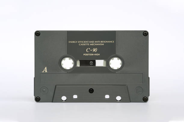 istock Front view of audio cassette standing isolated on white background 2022416912