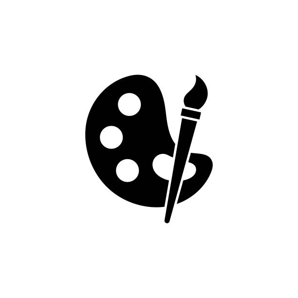 ilustraciones, imágenes clip art, dibujos animados e iconos de stock de pintura de diseño de icono sólido sobre fondo blanco. este icono plano negro se adapta a infografías, páginas web, aplicaciones móviles, diseños de interfaz de usuario, experiencia de usuario y gui. - imagen pintada